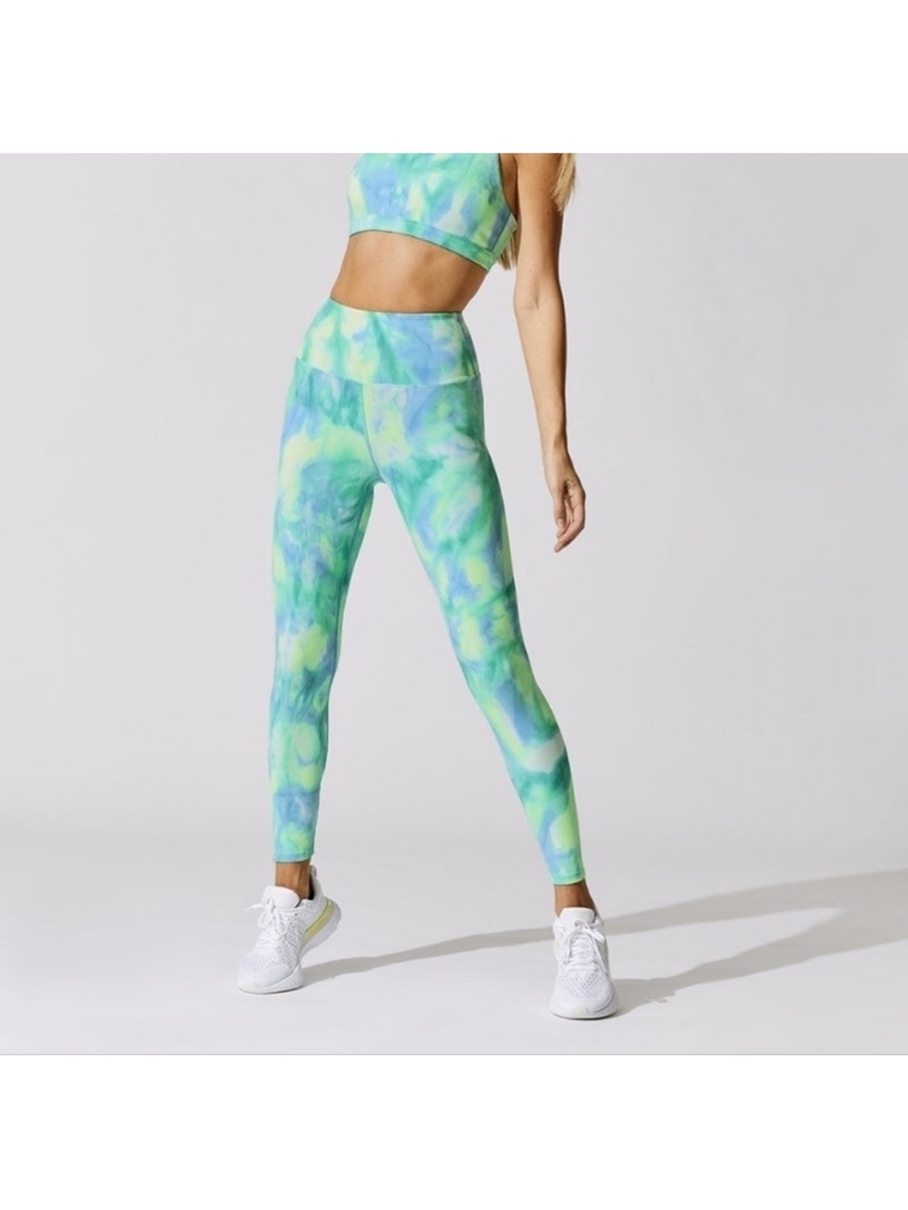 Carbon38 High-Rise Tie-Dye Leggings in Blue and Green Ribbed Size XS
